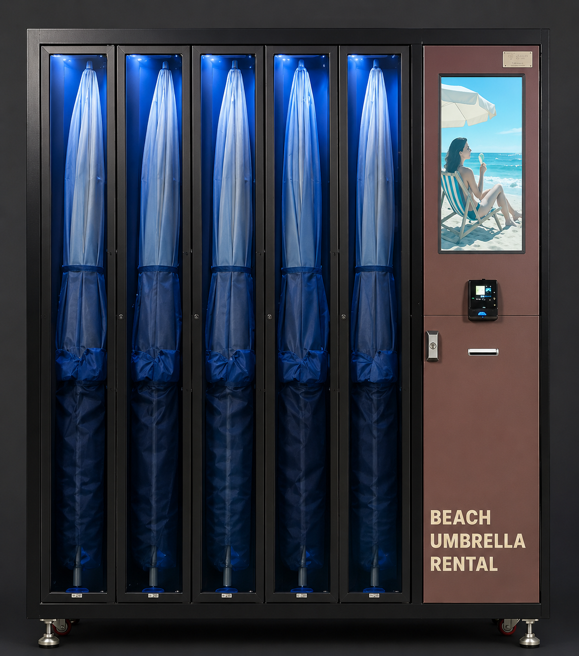 Beach umbrella rental locker vending machine