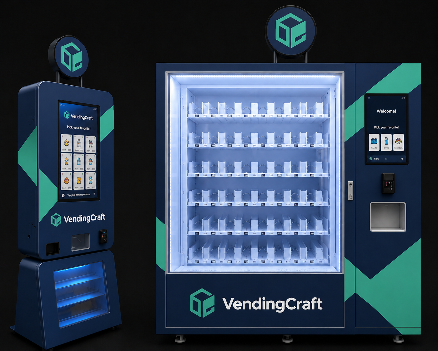 VendingCraft branded collectible card and toy vending machine pair
